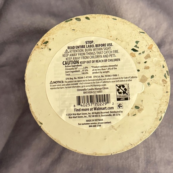 Better Homes & Gardens Citronella Mango Citron Candle 10oz Terrazzo Ceramic Jar - Picture 8 of 9